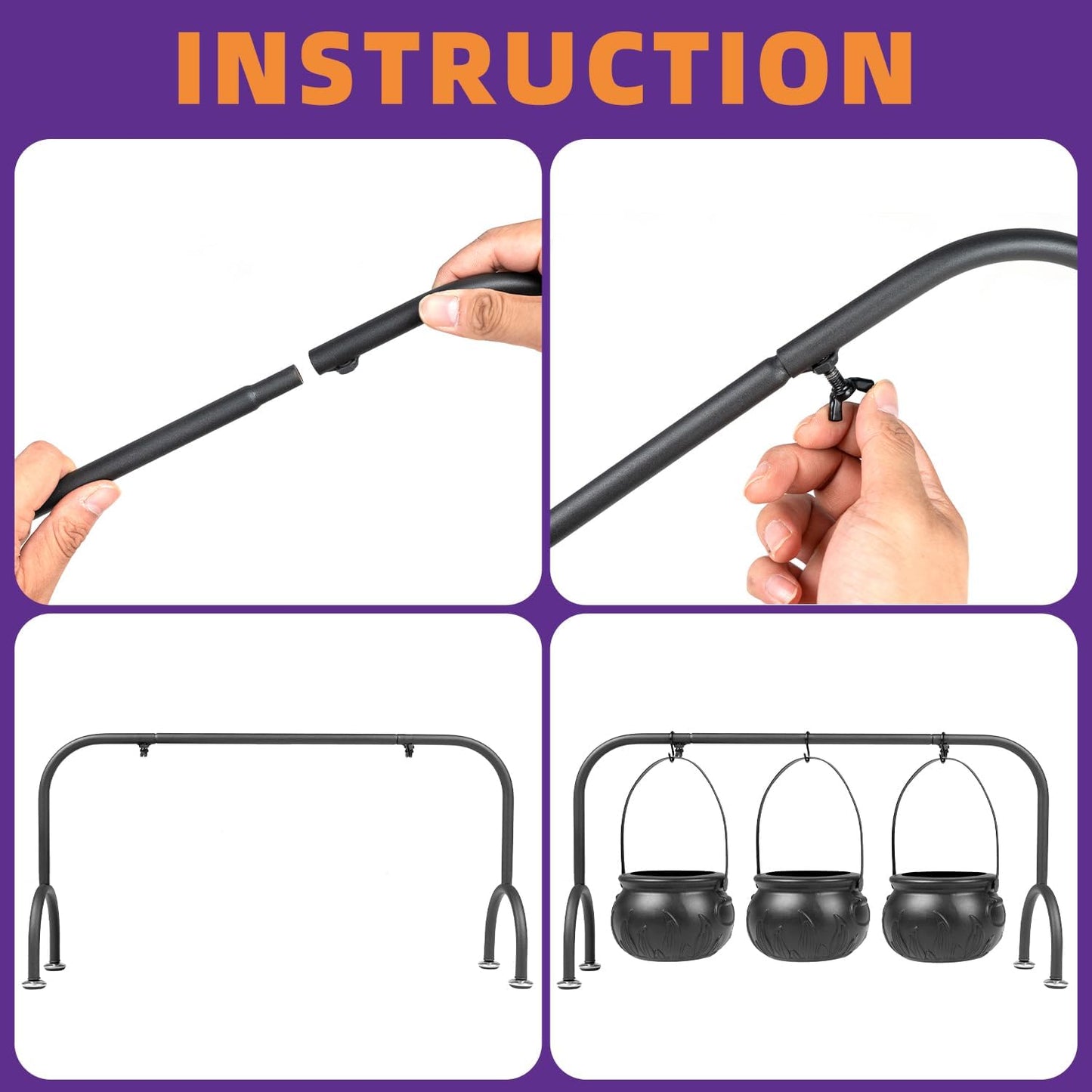 Halloween Decorations Indoor Set of 3 Witches Cauldron Candy Serving Bowls on Rack,