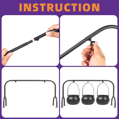 Halloween Decorations Indoor Set of 3 Witches Cauldron Candy Serving Bowls on Rack,