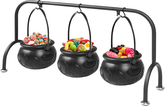 Halloween Decorations Indoor Set of 3 Witches Cauldron Candy Serving Bowls on Rack,