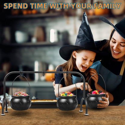 Halloween Decorations Indoor Set of 3 Witches Cauldron Candy Serving Bowls on Rack,