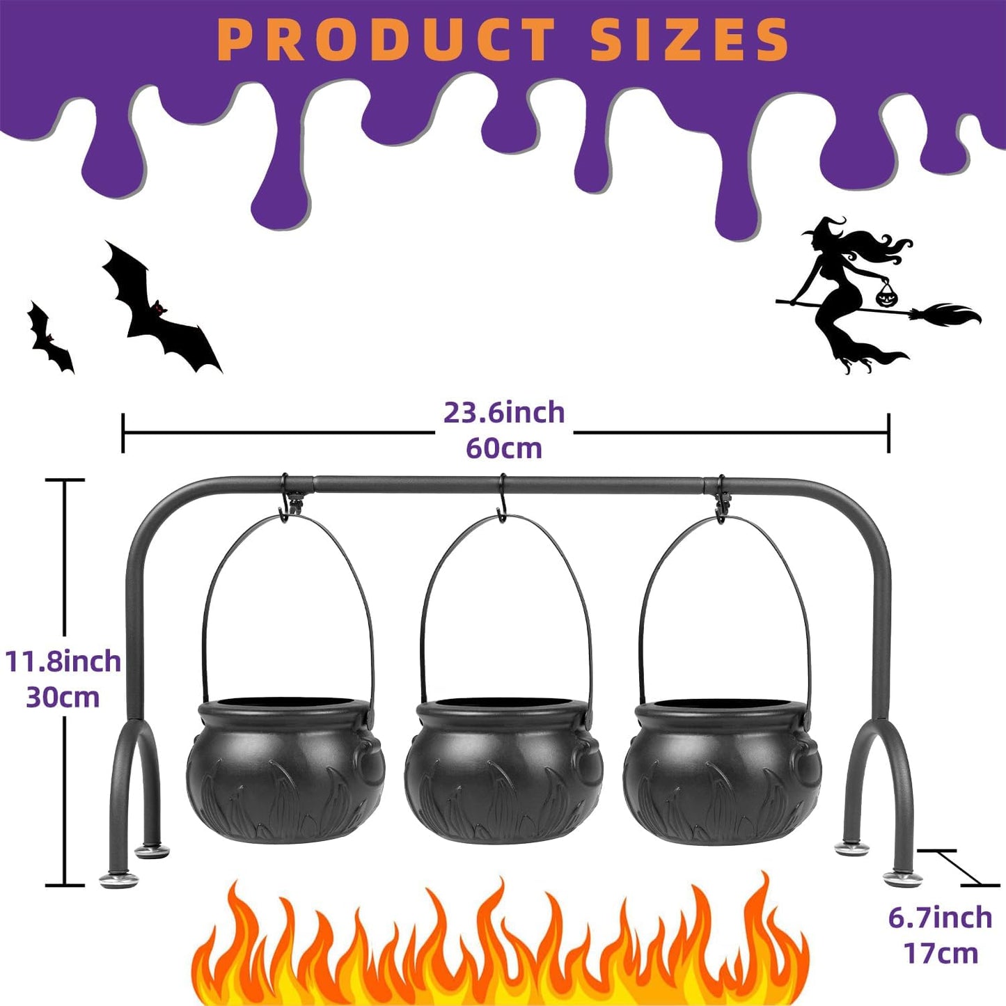 Halloween Decorations Indoor Set of 3 Witches Cauldron Candy Serving Bowls on Rack,
