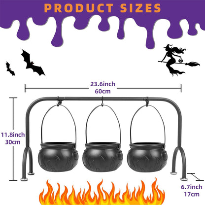 Halloween Decorations Indoor Set of 3 Witches Cauldron Candy Serving Bowls on Rack,